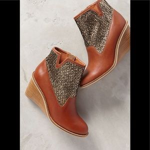 Anthropologie Metallic Tweed and Leather Booties